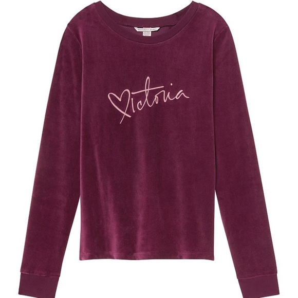 ❤️ NWOT Victoria’s Secret VS Wine Red Velour Crossback Pullover Sweatshirt - Picture 1 of 6